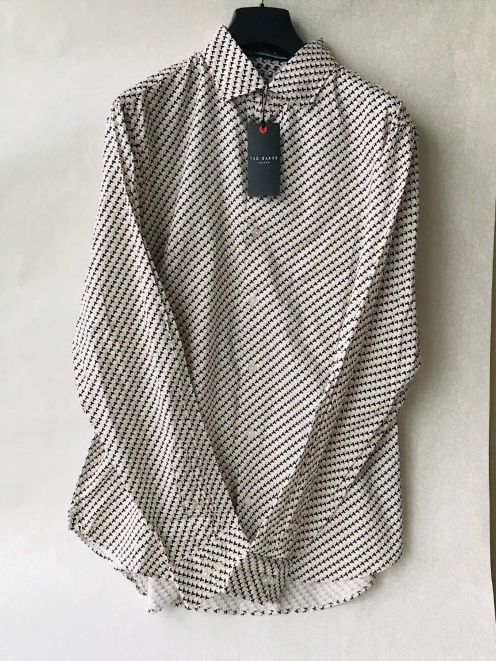 TED BAKER LONDON Soren LS Ted Print Button Down Shirt Tan Mens